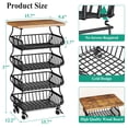 thumbnail image 2 of Fruit Basket for Kitchen with Wood Top 5 Tier, SAYZH Stackable Fruit and Vegetable Storage cart, Wire Storage Basket with Wheels, Vegetable Basket Bins Rack for Onions and Potatoes, Black, 2 of 8