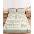 thumbnail image 2 of Queen Size Fitted Sheet Set - Sage Green Boho 3 Piece Bedding Sets 16" Deep Pocket Fitted Sheet with 2 Pillowcases, Abstract Geometric Curves Lines Modern Brushed Microfiber Hotel Luxury Bed Sheets, 2 of 9