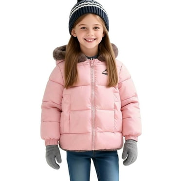 Cethrio Girls Winter Coats Size 7-8T, Long Sleeve Full Zip Fleece Lining Warm Winter Jackets with Hood Pink