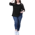 thumbnail image 2 of Blusas T-Shirts de Mujer Plus Size Agnes Orinda con Encaje, Cuello Redondo, Manga Larga, Casual, Sueltas, 2X, Negro, 2 of 6