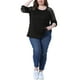 thumbnail image 2 of Blusas T-Shirts de Mujer Plus Size Agnes Orinda con Encaje, Cuello Redondo, Manga Larga, Casual, Sueltas, 2X, Negro, 2 of 6