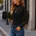 thumbnail image 4 of Women's Lace Mock Neck Top Long Sleeve Floral Sheer Blouse Slim Fit Layering Shirt with Scalloped Edge for Daily Wear, 4 of 5