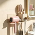 thumbnail image 2 of No-Drill Hair Dryer Wall Mount with Storage Bucket, Wood and Metal Bathroom Organizer for Dryer and Combs, Space-Saving Vanity Shelf in Natural Wood Style, 2 of 7