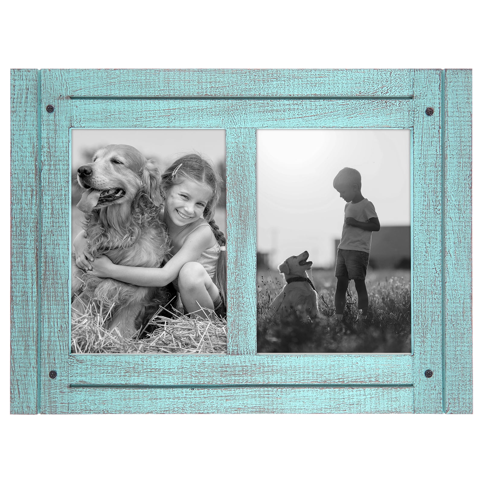 5 x 7 Turquoise Collage Distressed Wood Frame Display Two 5 x 7