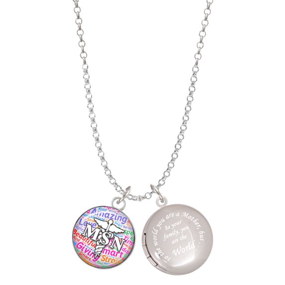 Delight Jewelry Silvertone Domed Multi Color MSN To the World You are a Mother Locket Necklace