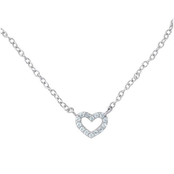 Sterling Silver Women Cubic Zirconia Open Love Heart Stud Earrings Necklace Set