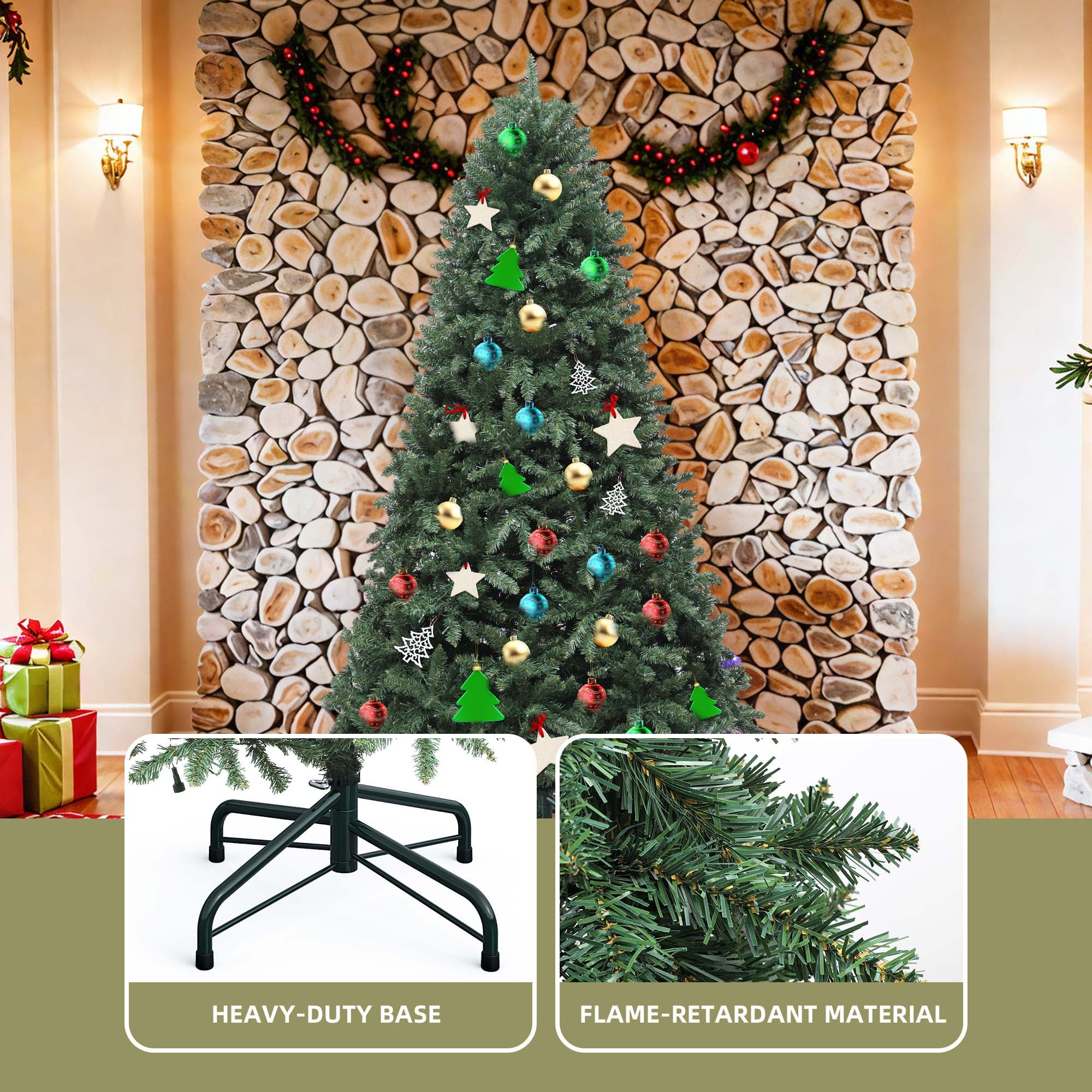 Uforic 6ft Pre-Lit Hinged Artificial Christmas Tree with 1399 Branch Tips & 300 LED Lights, Remote & RGB Smart Control, Green