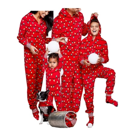 Matching Family Footed Pajamas Hoodie Sleeper Christmas PJ's Festival Snowflake Plush Cozy Warm Onesie