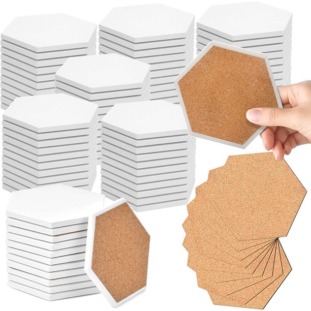 100 Pack Ceramic Tiles for Crafts Coasters, Hexagon White Tiles