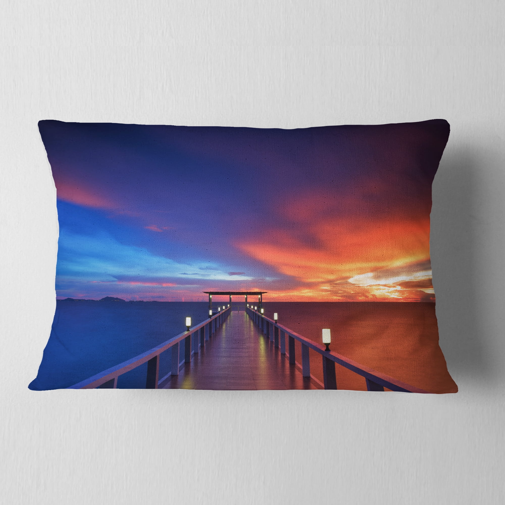 Designart Wooden Pier - Seascape Photography Throw Pillow - 12x20