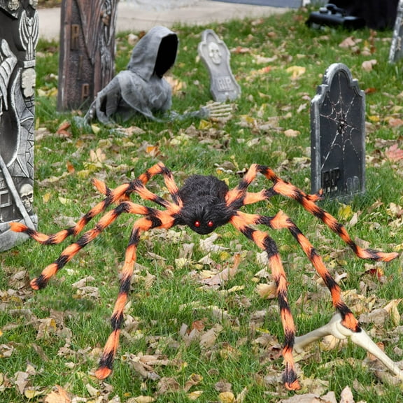KOYPTL 10 Inches Halloween Realistic Big Spider with Red Eyes Colorful Hairy Scary for Courtyard Lawn Party Props Trick,Halloween Spider Decorations for Indoor,Outdoor