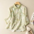 thumbnail image 7 of Lovskoo Cotton Linen Shirts for Women Button Down 3/4 Sleeve Collared Summer Tops Shirt Slimming Tops Green, 7 of 7