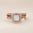 thumbnail image 3 of JeenMata 1.25 ct - Square Moissanite - Double Halo - Twisted Band - Vintage Inspired - Pave - Wedding Ring Set in 18K Rose Gold Plated for Women, 3 of 11