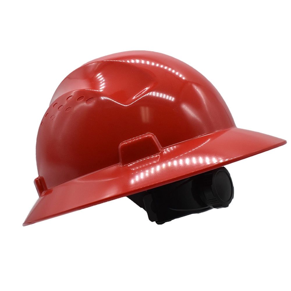 Interstate Safety 40410 Snap Lock 4 Point Ratchet Suspension Full Brim Hard Hat / Safety Helmet - 6-1/2 Inch to 8 Inch Heads - Red Color