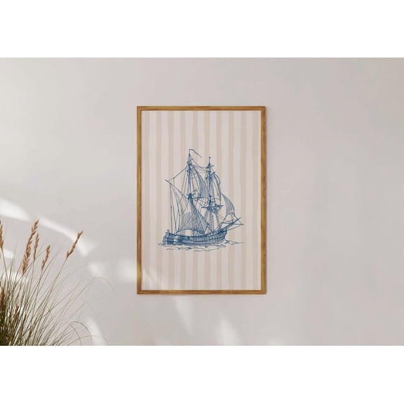 Ship Stripe Wall Art Aesthetic Coastal Wall Print Beach House Decor Print Poster Trendy Summer Aesthetic Wall Art Beach Wallpaper, Unframed Poster Size 8x12 F03.1.22l512