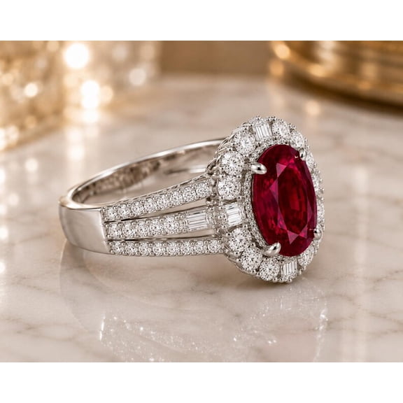 Divine_creation Ruby Halo Ring for Women, 925 Sterling Silver Oval Red Cocktail Ring, CZ Split Shank-10
