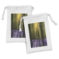 thumbnail image 1 of Woodland Fabric Pouch Set of 2, Sunbeams in the Forest of Bluebells Blooms Deep in Woodland Oxfordshire, Drawstring Bag for Toiletries Masks and Favors, 9" x 6", Violet Green Yellow, by Ambesonne, 1 of 2