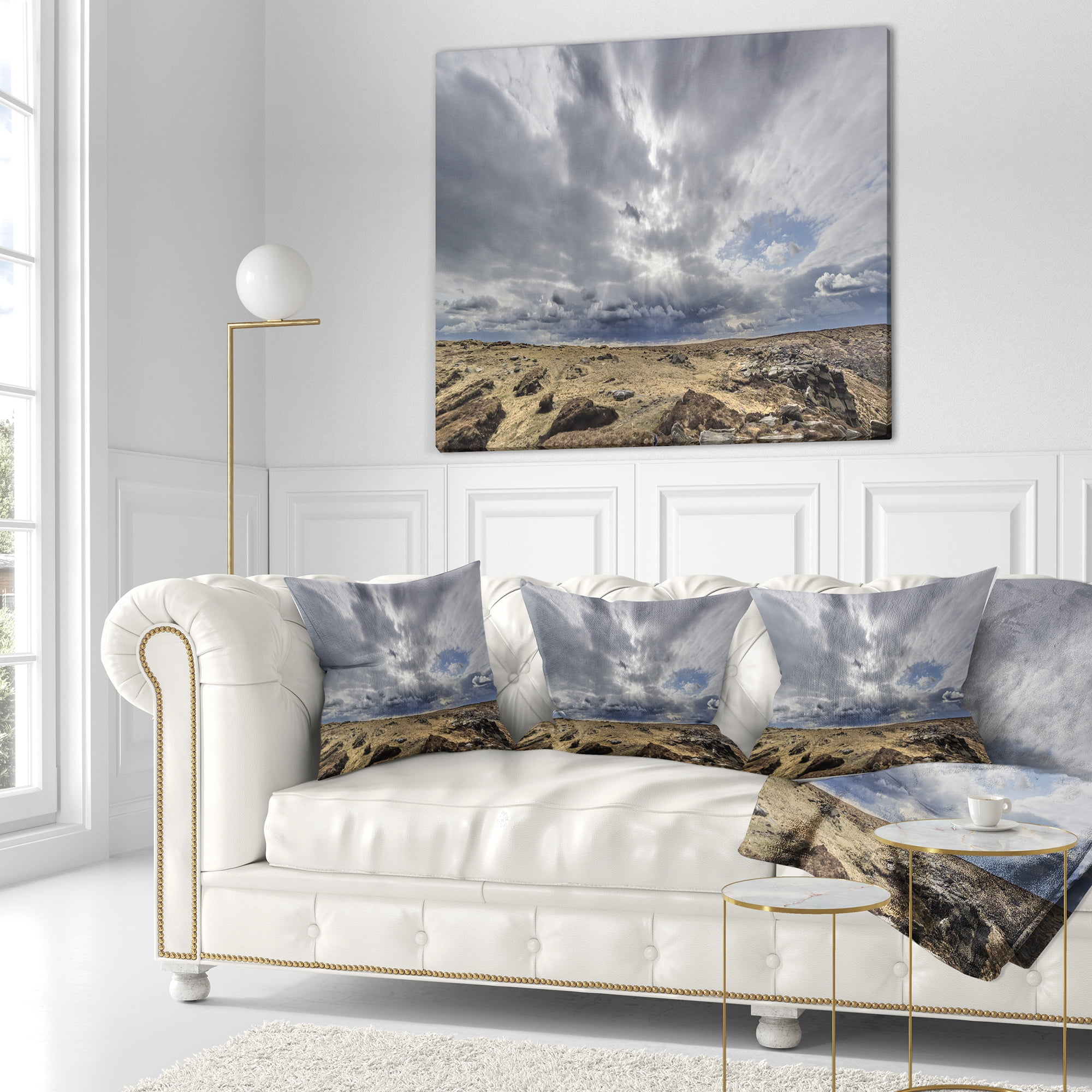 Designart Sky and Stones under Dark Clouds - Landscape Printed Throw Pillow - 16x16