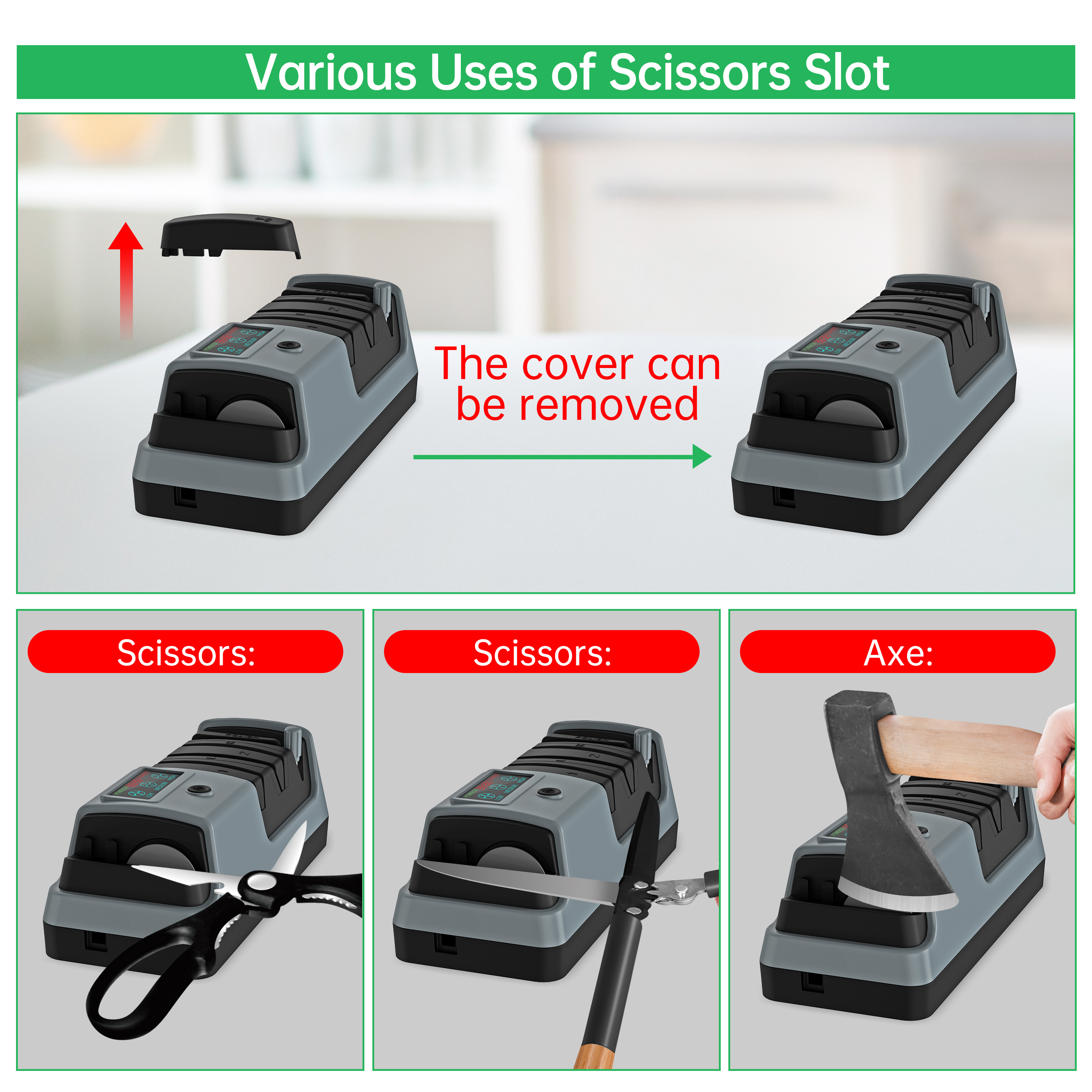 5 in 1 Electric Knife Sharpener- 3 Rotational Speed Adjustable Electric Knife Sharpeners, Suitable for Straight Blade Knives, Serrated Knives, Meat Cleaver Knives, Ceramic Knives&Scissors