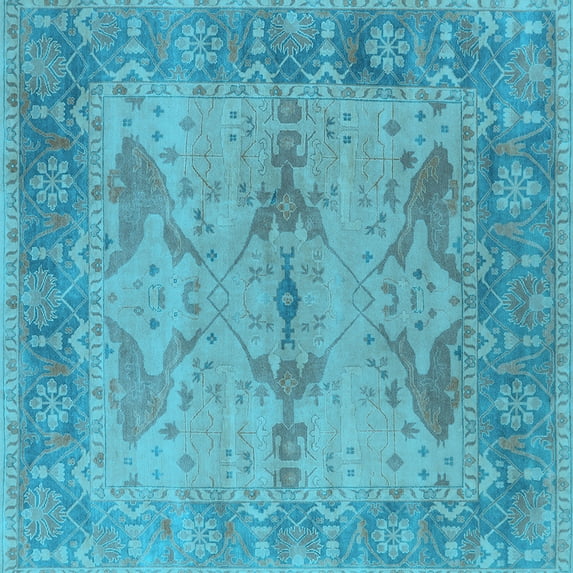 Ahgly Company Indoor Square Oriental Light Blue Industrial Area Rugs, 8' Square