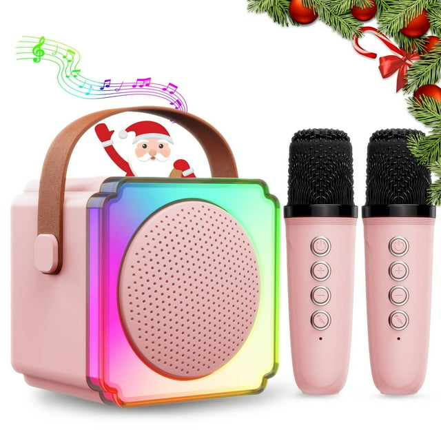 Mini Karaoke Machine para Niños, Altavoz Inalámbrico Bluetooth Portátil con 2 Micrófonos, Regalo de Cumpleaños Navideño Karaoke Kids Mejorado de 1200 Mah para Niñas y Niños, Rosa, Artículos para Fiestas en Casa