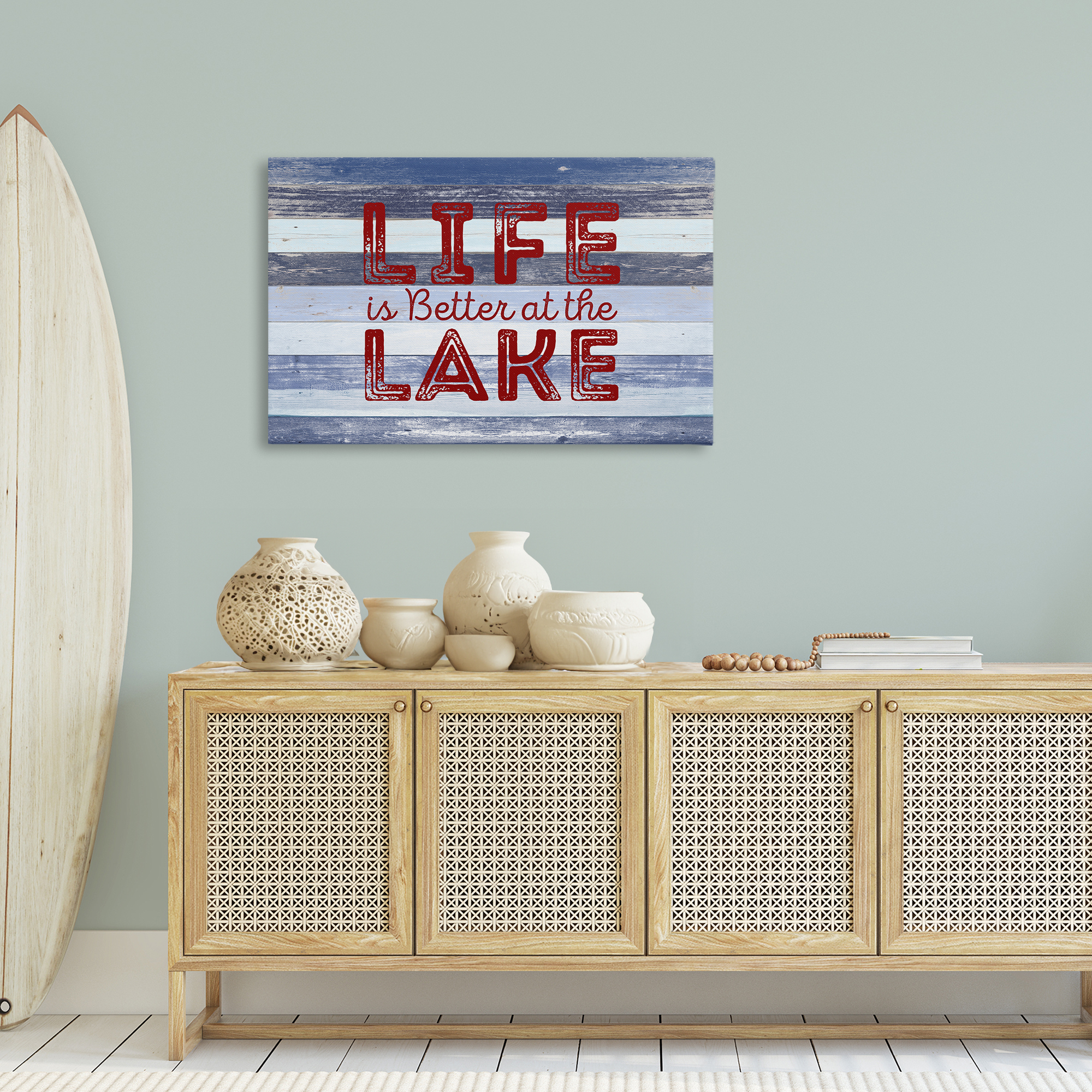 Stupell Industries Life At Lake Striped Coastal Painting Gallery Wrapped Canvas Art Print Wall Art, 36 x 24