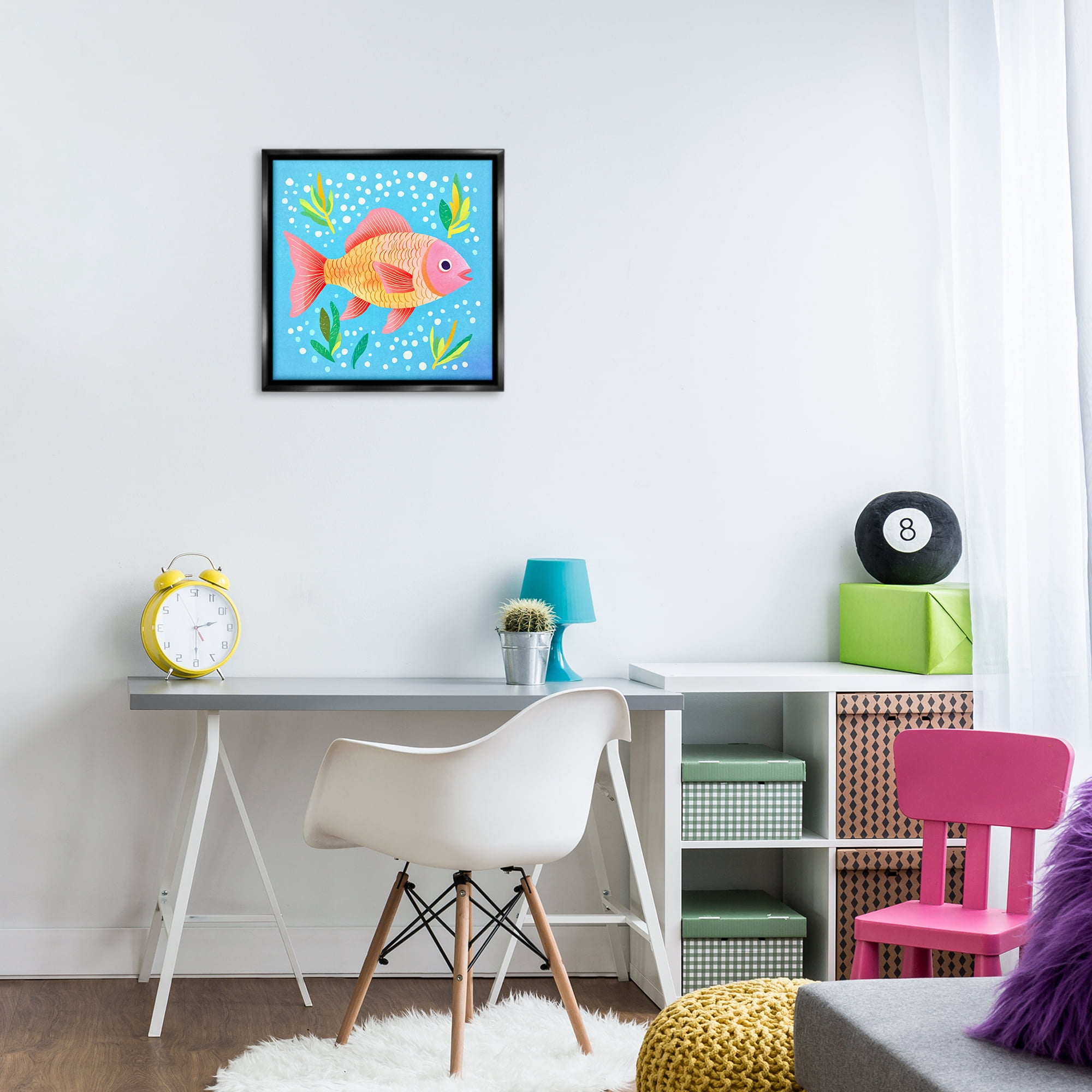 Stupell Industries Happy Fish Underwater Animals Painting Black Floater Framed Canvas Art Print Wall Art, 18 x 18