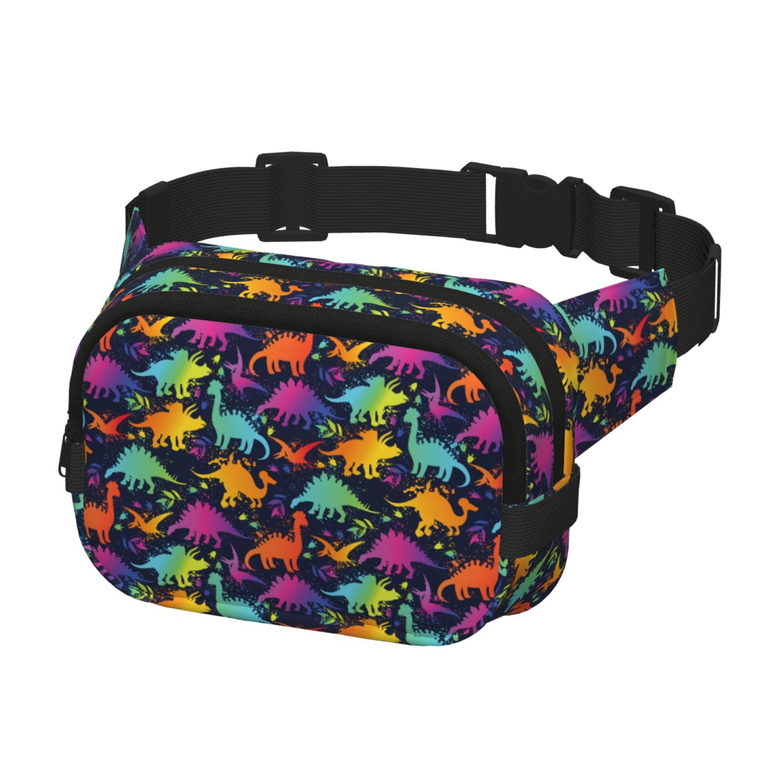 Hirioo Colorful Dinosaur for Double Layer Waist Bag Adjustable Fanny Pack For Travel Running Hiking