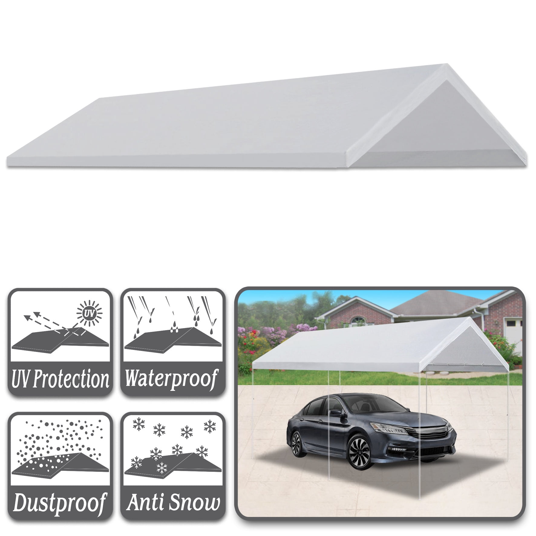 Sunny Canopy Cover 10√¢¬Ä¬ô L x 20√¢¬Ä¬ô W White Carport