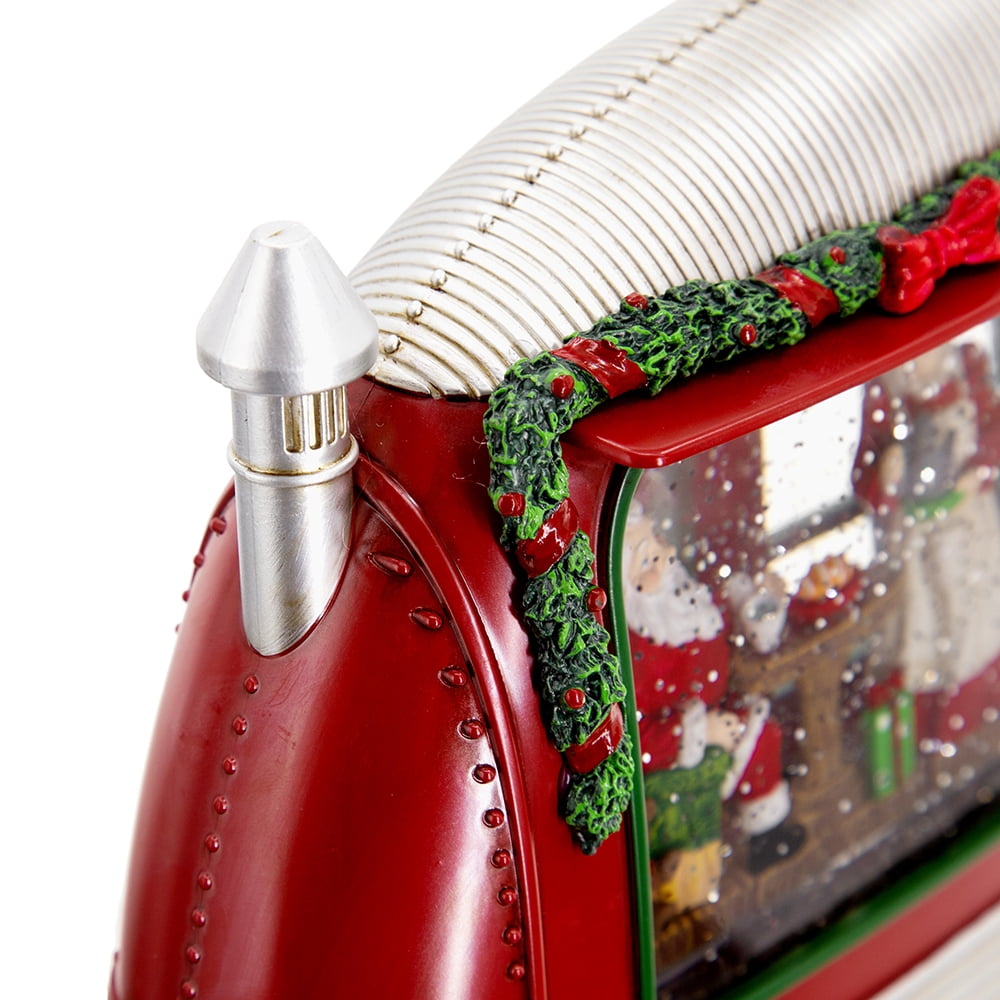 Christmas Resin Camper With Mr & Mrs Santa Tea Time Led/Water Spinning/2 Way Switch, 3*AA Required, 11.3"x4.4"x8"H