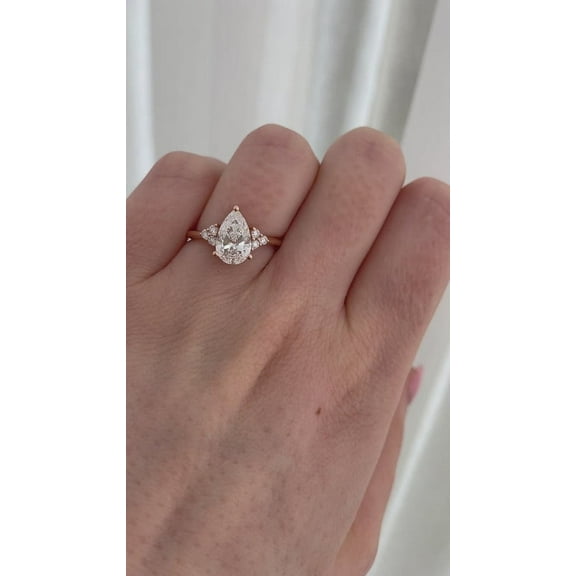 SOLITAIRE JEWELS 2.10CT Pear Cut Moissanite Cluster Engagement Ring for Women Solid 10k Rose Gold