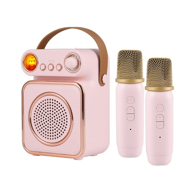Riwcyla Mini Karaoke Machine Wireless Microphone and Speaker Set with 2 Microphone Rechargeable LED Color Night Light Handheld Mic Karaoke Speaker Gifts for Birthday Party Desktop Fitness Home KTV