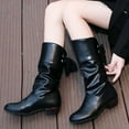 thumbnail image 5 of NTACZA Woman Boots Mid-Calf Wide Calf Black Slouch Lace-up Low Heel Faux Leather Boots Women's Shoes 36, 5 of 8