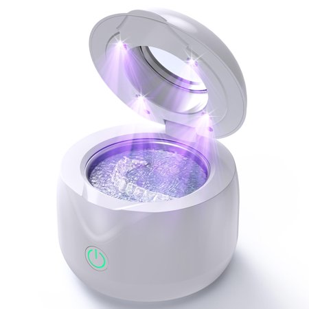 Ultrasonic Retainer Cleaner - UV Dental Cleaning Pod Night Guard Cleaner for Dentures, Aligner, Braces, Toothbrush Heads, Jewelry (White)
