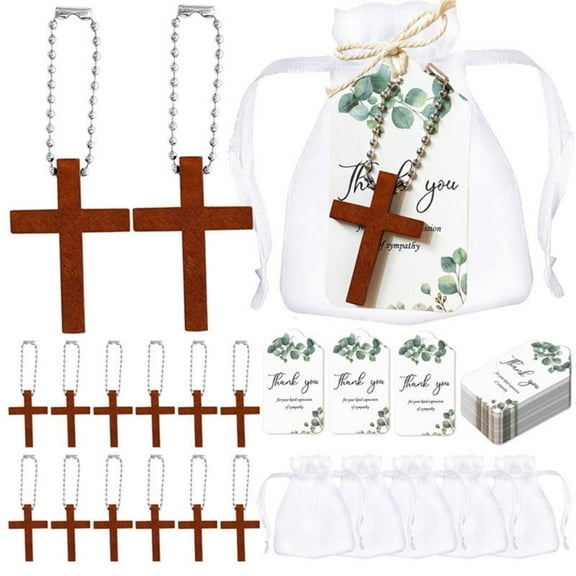 50pcs Christian Cross Pendant with Organza Bag Paper Card Thank You Tags Decor