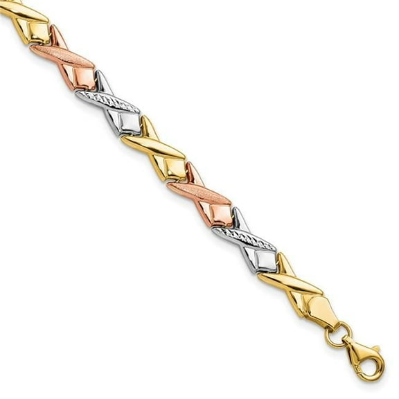Finest Gold Leslies 10K Tri-Color Polished & Brushed Diamond-Cut 7.5 in. Bracelet