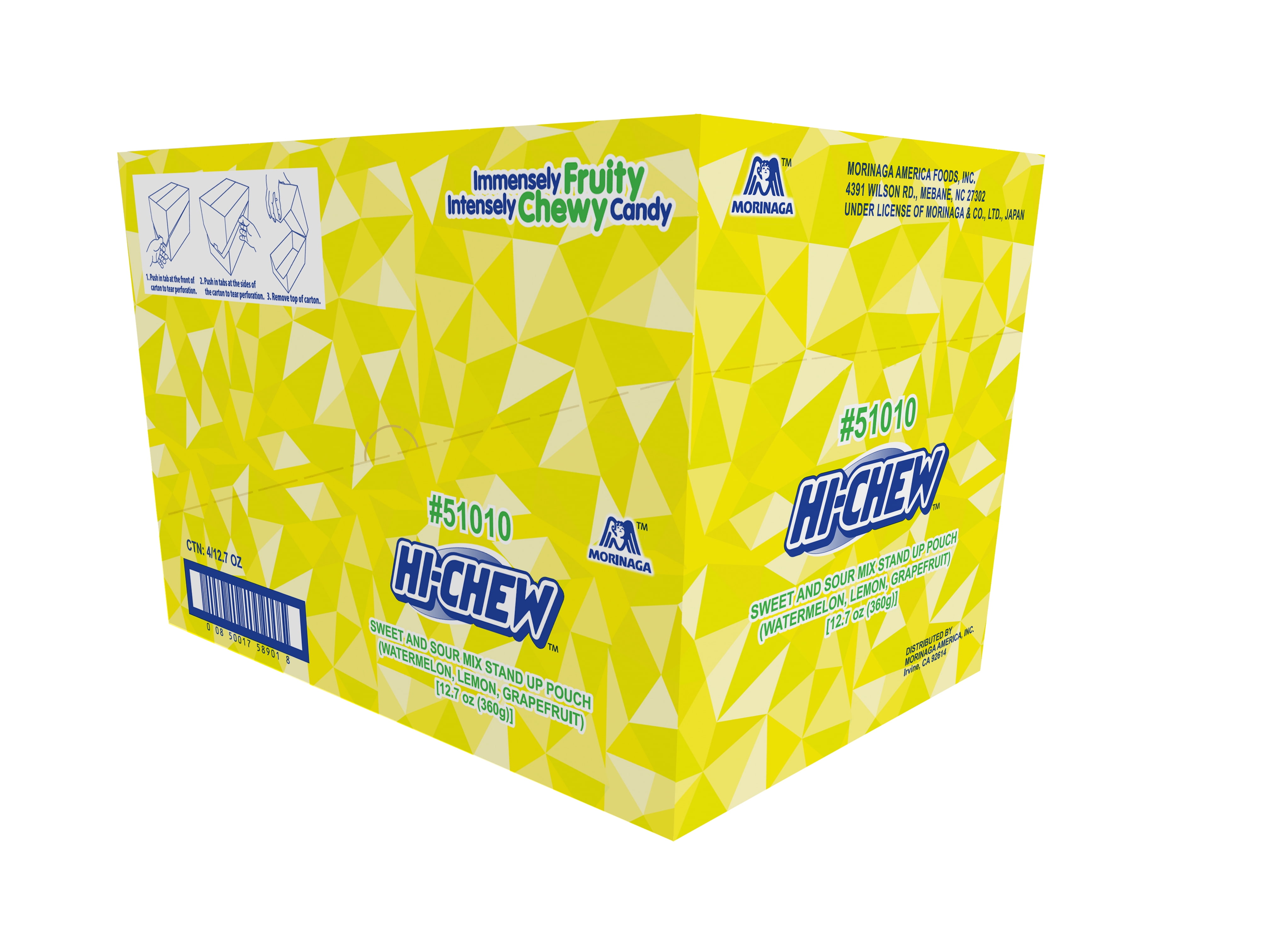 HI-CHEW Sweet and Sour Mix, Watermelon Lemon Grapefruit, 4 Stand Up Pouches, 12.7oz each, Fun Soft & Chewy Candy, Juicy Fruity Candy Flavors - Individually Wrapped for Sharing