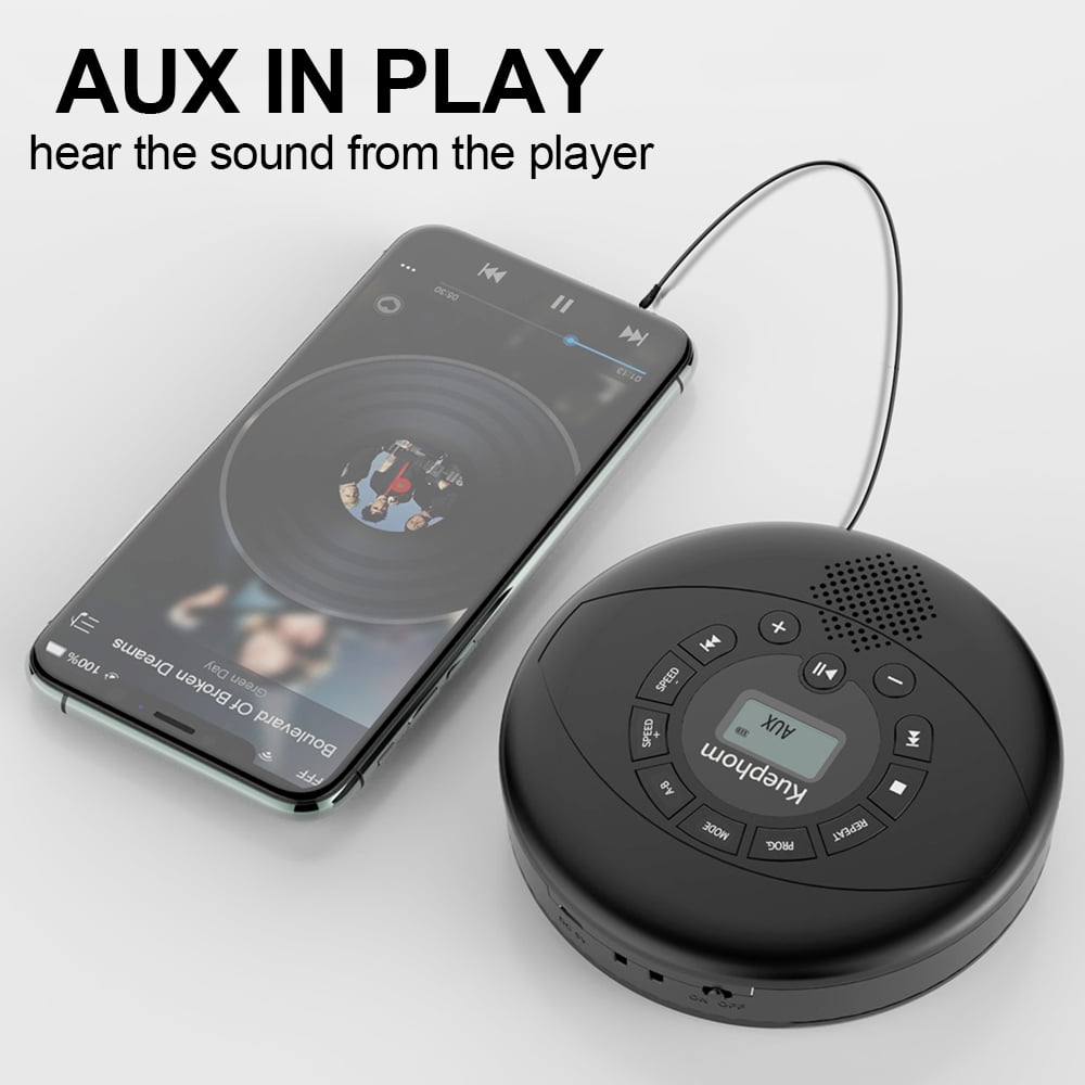 KUEPHOM Portable CD Player Speaker,Rechargeable Discman,CD Walkman Support MP3,USB,Earbud,Anti Skip.
