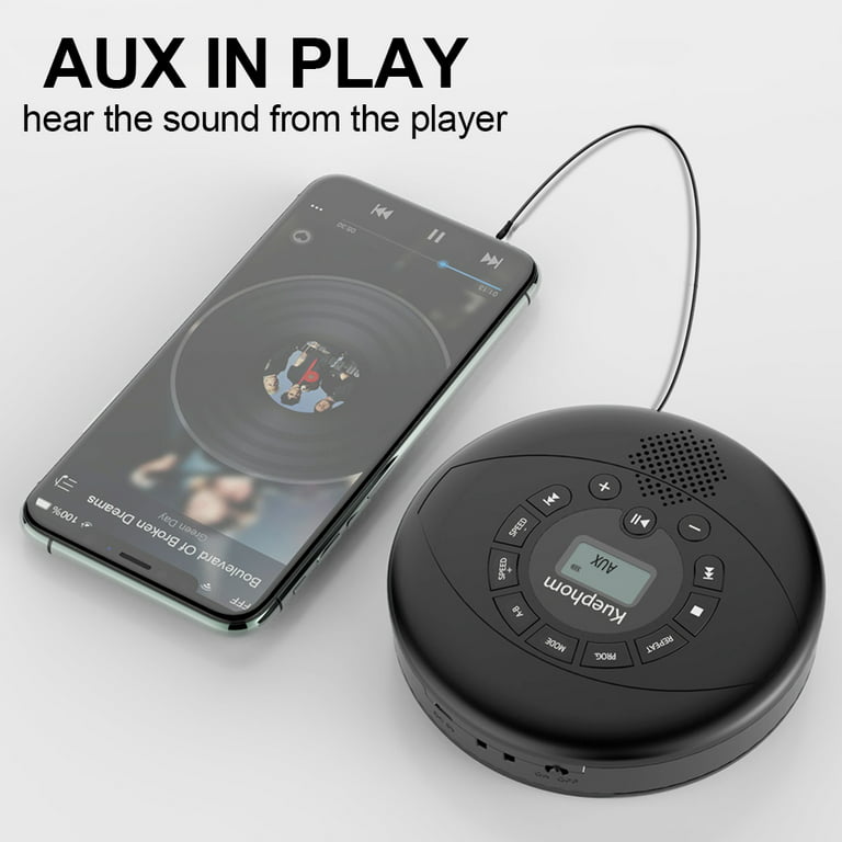 Portable CD Player with Speakers - Bluetooth CD Player  Portable,Rechargeable Anti-Skip Walkman CD Music Player for Car/Travel with  Headphones and AUX