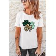 thumbnail image 3 of ABPHQTO Camiseta gráfica de manga corta con estampado de trébol de leopardo a cuadros blancos para mujer, 3 of 5