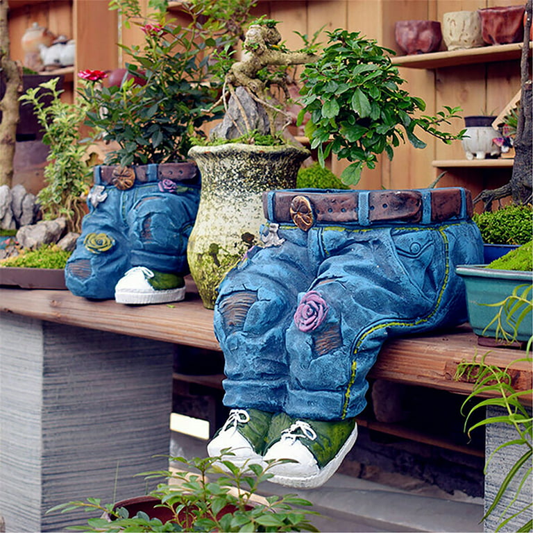 Jessboyy Denim Clothes Pants Resin Flower Pots, Creative Blue