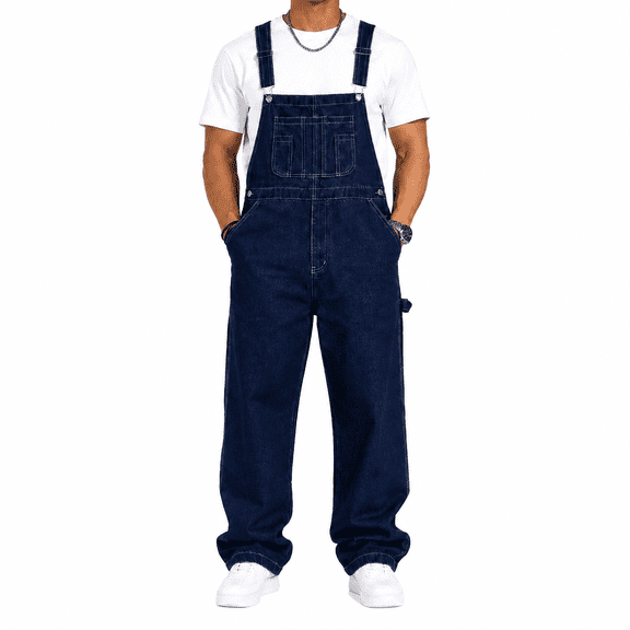 2026 Men's Denim Bib Overalls, Loose Fit Workwear Jumpsuit, Adjustable Straps & Multi-Pocket Design, Durable Casual Streetwear, Sizes 30-40 & 1XL-6XL for Big & Tall Men