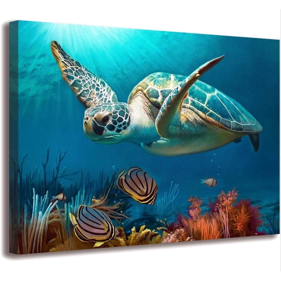 Bathroom Decor Beach Decor Sea Turtle Bathroom Art Beach Bathroom Decor Turtle Decor Hawaiian Decor Sea Turtle Decor Coastal Wall Decor Ocean Wall art Blue Ocean Canvas Frame Print Ready To Hang
