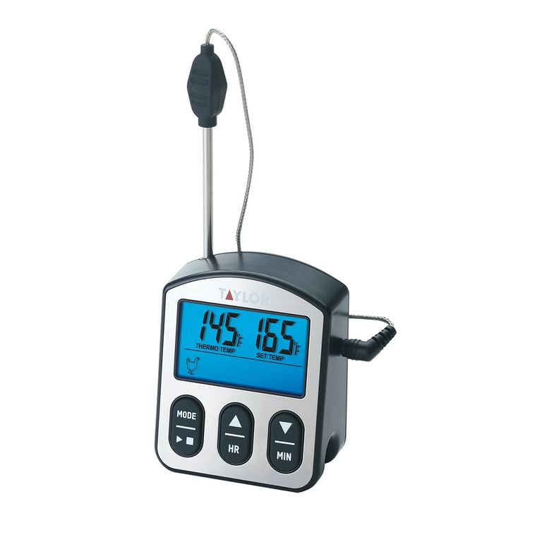 Taylor Programmable Wired Stainless Steel Probe Digital Meat 0.3lb  Thermometer with Backlight Display Screen Gray 