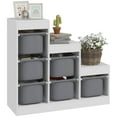 thumbnail image 1 of Qaba Toy Storage Organizer Kids Bookshelf with 6 Plastic Bins, White, 1 of 10