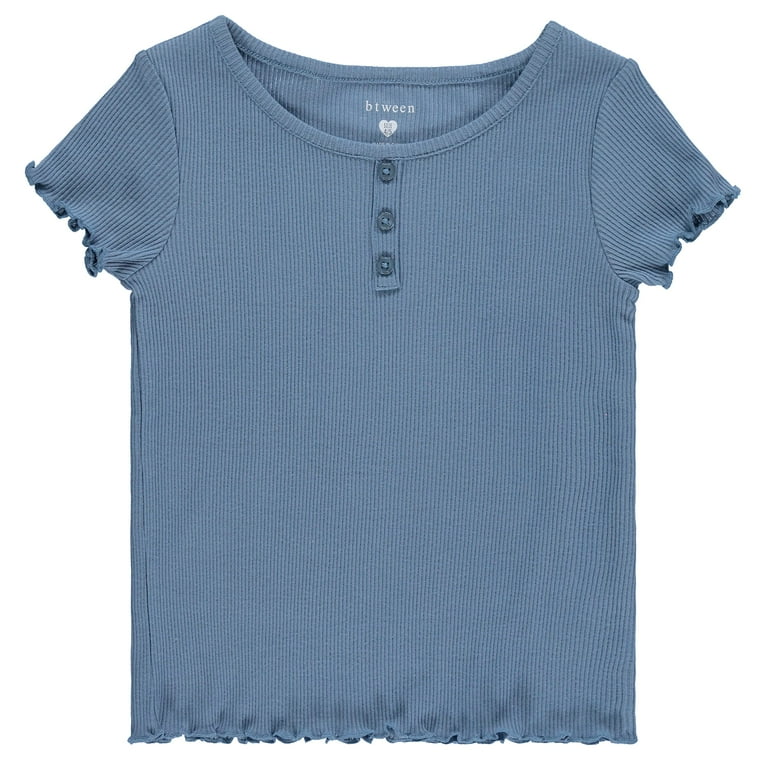 BTween Girls Tops 4-Pack Short Sleeve Lettuce Trim Ribbed Shirts