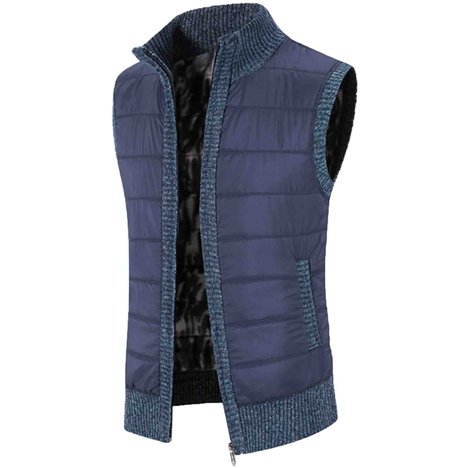 Male Autumn And Winter Zip Casual Stand Collar Sleeveless Holiday Outdoor  Knitted Wool Vest Pickpocket Proof Jacket