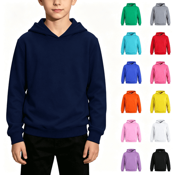 ABSUYY Boys Girls Active Pullover Hoodie, Kids Dark Blue Long Sleeve Sweatshirt, Size 7-8Y