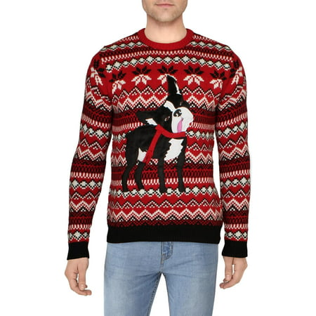 Blizzard Bay Mens Boston Terrier Holiday Crewneck Christmas Sweater Red S