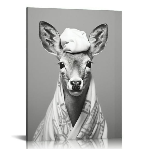 COMIO Fun Bathroom Wall Art Deer Bathroom Picture Black and White Bathroom Wall Art Picture Canvas Print Style Wall Decoration